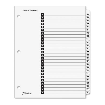 Cardinal Brands Cardinal OneStep Printable T.O.C. Divider, Printed A to Z, 9"x11", 26 Tabs, White/White 60213